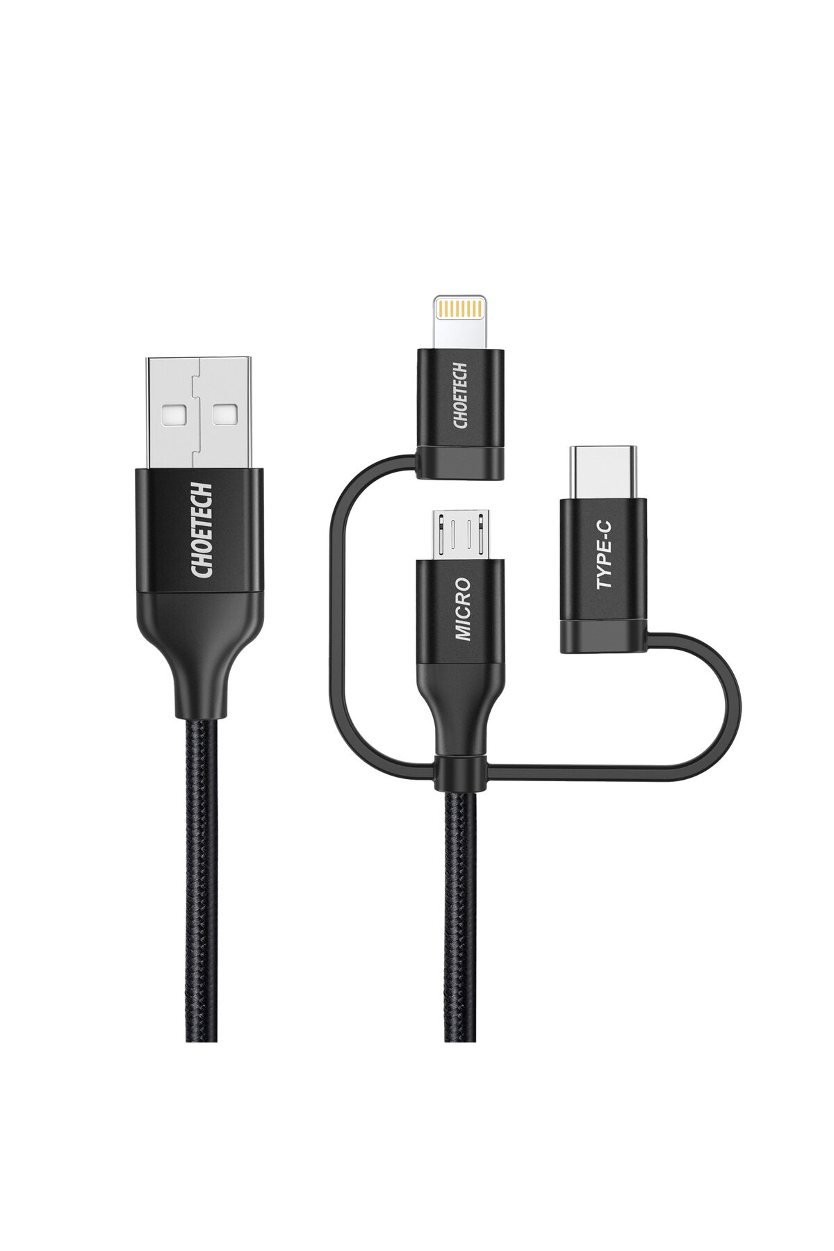 Choetech 3in1 Lightning + USB-C + Micro USB Hızlı Şarj ve Data Kablosu-MFI Lisanslı