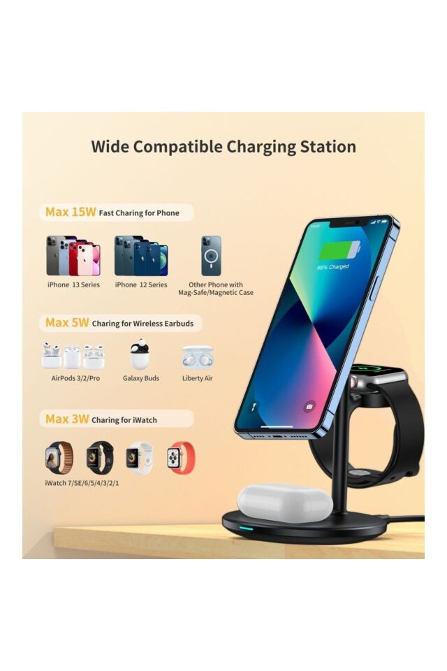 Choetech 3'ü 1 Arada Magsafe Kablosuz Hızlı Şarj Standı/şarj Cihazı (T585-F-BK