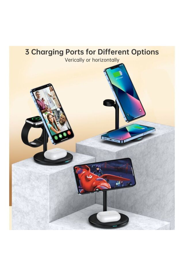 Choetech 3'ü 1 Arada Magsafe Kablosuz Hızlı Şarj Standı/şarj Cihazı (T585-F-BK