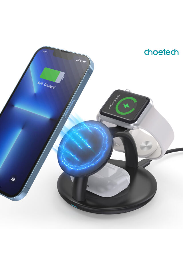 Choetech 15w 3'ü 1 Arada Manyetik Kablosuz Şarj Standı (T587-F)