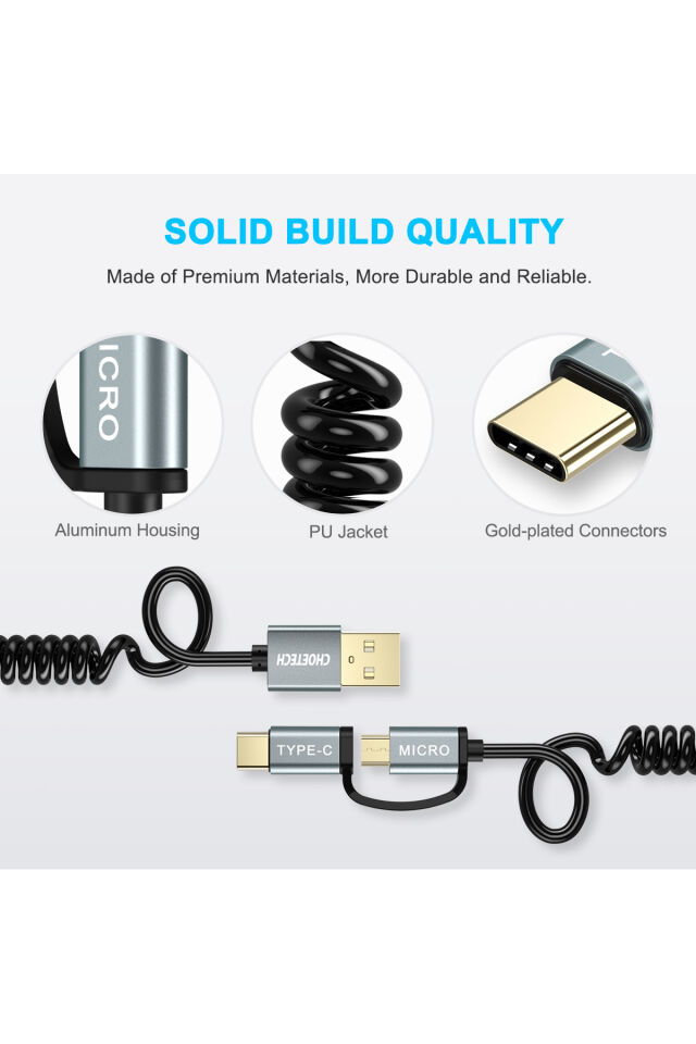 Choetech 2'si 1 Arada USB A'dan USB C'ye +Mikro USB Kablosu 1.2m ( XAC-0012-101/102)