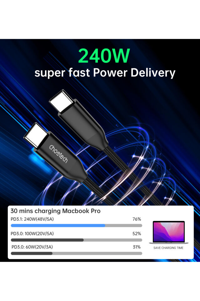 Choetech Usb-c'den Usb-c'ye Şarj Kablosu (XCC-1035)