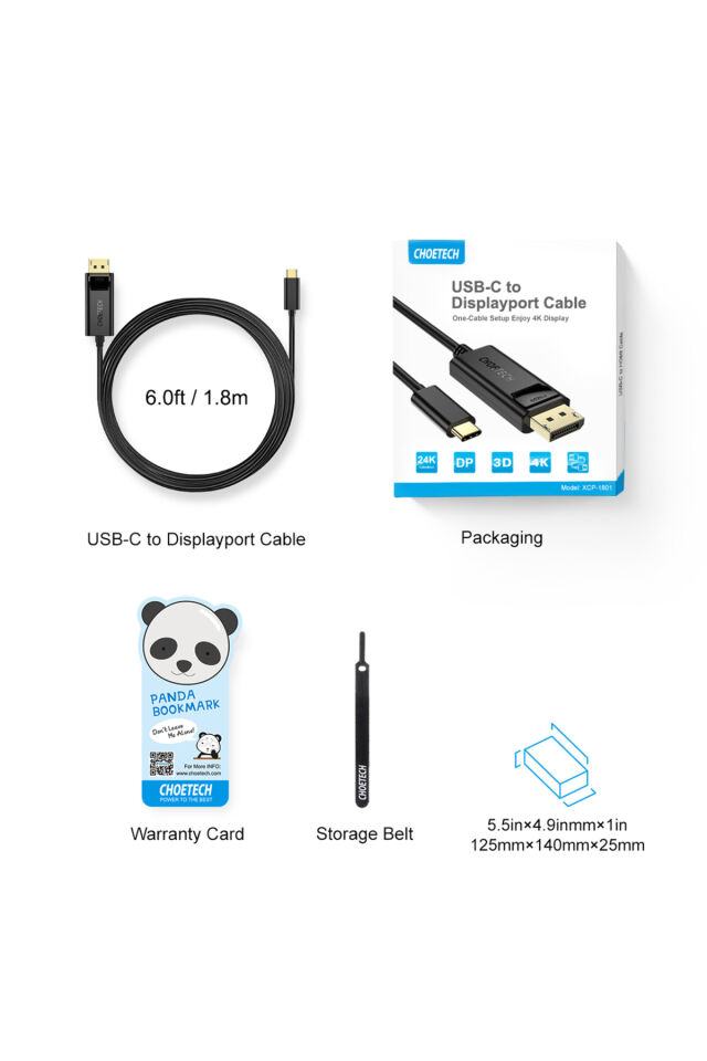 Choetech Tek Yönlü USB Tip C - Monitör Video Kablosu Ekran Bağlantı Noktası 4K kablo